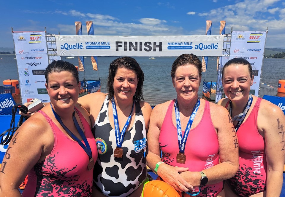 Paula Hall Julia Anderson former Midmar Mile winner Linda Adam and Angela Lawrence