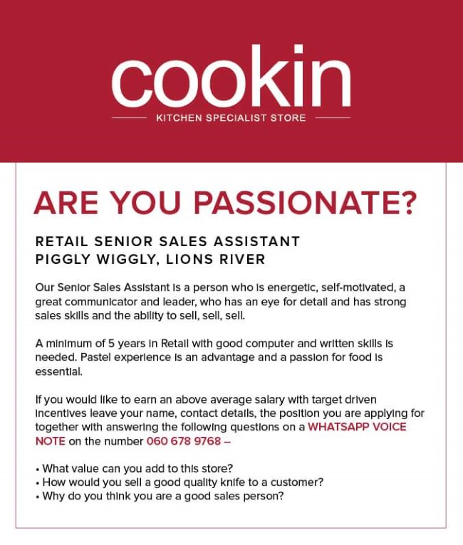 cookin vacancy sep2017